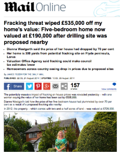 Fracking threat wiped £535,000 off my home’s value – Daily Mail, 24 August 2014