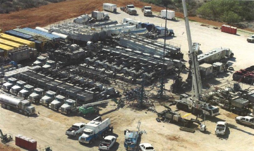 High Volume Hydraulic Fracturing. 14 huge pumps on trucks pump millions of gallons of frack fluid (water, chemicals & sand) 24 hours a day, fracking multiple times, down multiple wells . Not the same.